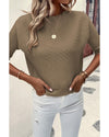 Coffee Round Neck Half Sleeve Ribbed Knit Top - S