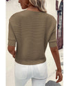 Coffee Round Neck Half Sleeve Ribbed Knit Top - S