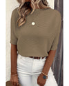 Coffee Round Neck Half Sleeve Ribbed Knit Top - S