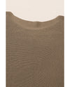 Coffee Round Neck Half Sleeve Ribbed Knit Top - S