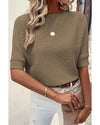 Coffee Round Neck Half Sleeve Ribbed Knit Top - XL