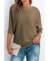 Coffee Round Neck Half Sleeve Ribbed Knit Top - XL