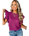 Violet Ruffled Short Sleeve Textured Knit Sweater - L