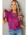 Violet Ruffled Short Sleeve Textured Knit Sweater - L