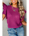 Violet Ruffled Short Sleeve Textured Knit Sweater - L