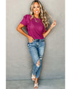 Violet Ruffled Short Sleeve Textured Knit Sweater - L