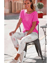 Pink Solid Loose Knit Short Dolman Sleeve Sweater - L