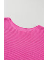 Pink Solid Loose Knit Short Dolman Sleeve Sweater - L