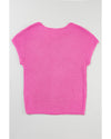 Pink Solid Loose Knit Short Dolman Sleeve Sweater - L