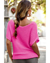 Pink Solid Loose Knit Short Dolman Sleeve Sweater - L