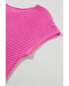 Pink Solid Loose Knit Short Dolman Sleeve Sweater - L