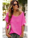 Pink Solid Loose Knit Short Dolman Sleeve Sweater - XL