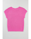 Pink Solid Loose Knit Short Dolman Sleeve Sweater - XL