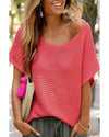 Red Clay Solid Loose Knit Short Dolman Sleeve Sweater - XL