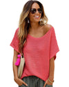 Red Clay Solid Loose Knit Short Dolman Sleeve Sweater - XL