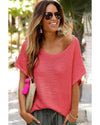 Red Clay Solid Loose Knit Short Dolman Sleeve Sweater - XL