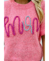 Bonbon Mom Tinsel Front Short Sleeve Sweater - L