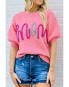 Bonbon Mom Tinsel Front Short Sleeve Sweater - M