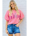 Bonbon Mom Tinsel Front Short Sleeve Sweater - M
