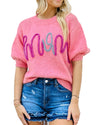 Bonbon Mom Tinsel Front Short Sleeve Sweater - M