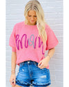 Bonbon Mom Tinsel Front Short Sleeve Sweater - S