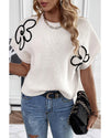 White Flower Embroidery Sweater Tee - XL