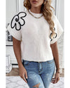 White Flower Embroidery Sweater Tee - XL