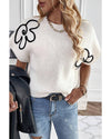 White Flower Embroidery Sweater Tee - XL
