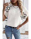 White Flower Embroidery Sweater Tee - XL