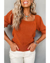 Gold Flame Textured Knit Bubble Sleeve Square Neck Top - L