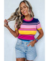 Pink Mixed Stripes Ribbed Knit Top - XL