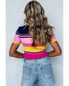 Pink Mixed Stripes Ribbed Knit Top - XL
