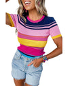 Pink Mixed Stripes Ribbed Knit Top - XL