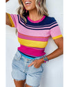 Pink Mixed Stripes Ribbed Knit Top - XL