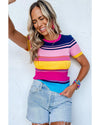 Pink Mixed Stripes Ribbed Knit Top - XL