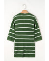 Green Stripe Henley Buttoned Placket Drop Shoulder Bracelet Sleeve Knit Sweater Tee - M