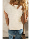 White Flower Crochet Round Neck Knitted Top - L
