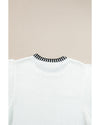 White Contrast Trim Round Neck Batwing Sleeve Knitted Top - L