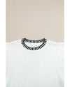 White Contrast Trim Round Neck Batwing Sleeve Knitted Top - L