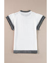White Contrast Trim Round Neck Batwing Sleeve Knitted Top - L