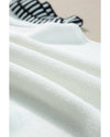 White Contrast Trim Round Neck Batwing Sleeve Knitted Top - L