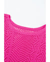 Rose Red Pointelle Knit Scallop Edge Short Sleeve Top - S