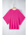 Rose Red Pointelle Knit Scallop Edge Short Sleeve Top - S