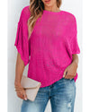 Rose Red Pointelle Knit Scallop Edge Short Sleeve Top - S