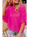 Rose Red Pointelle Knit Scallop Edge Short Sleeve Top - S
