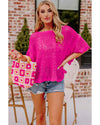 Rose Red Pointelle Knit Scallop Edge Short Sleeve Top - S