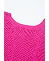 Rose Red Pointelle Knit Scallop Edge Short Sleeve Top - S