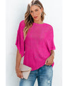 Rose Red Pointelle Knit Scallop Edge Short Sleeve Top - XL