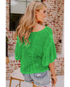 Green Pointelle Knit Scallop Edge Short Sleeve Top - L
