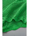 Green Pointelle Knit Scallop Edge Short Sleeve Top - L
